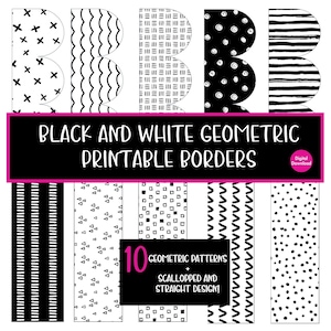 Black and White Bulletin Board Border, Geometric Bulletin Board Boarder, Classroom Decor, Bulletin Board Trim, Printer Friendly Border image 1