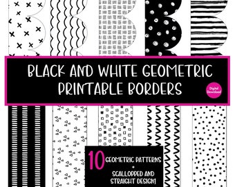 Geometric Bulletin Board Border, Black and White Decor (PDF)