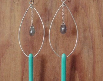 Labradorite and Howlite Spike Silver Drop Earrings