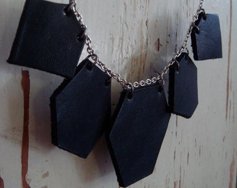 SALE - Black Leather Polygons Necklace