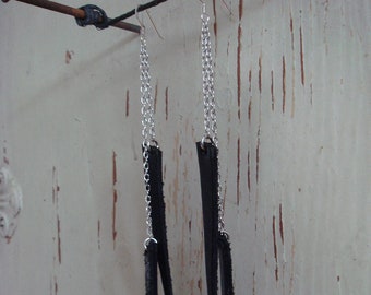 SALE - Black Leather Chili Pepper Earrings