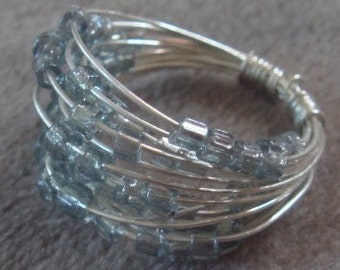 Grey Glass Spiral Ring- silver