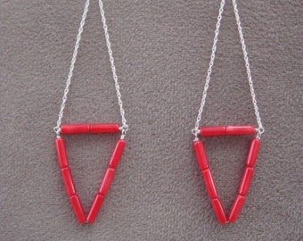 SALE - Red Coral Triangle Earrings