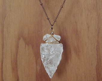 Crystal Quartz Arrowhead Copper Necklace