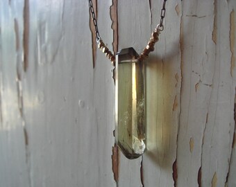 Oval and Diamond Lemon Smoky Quartz Necklace