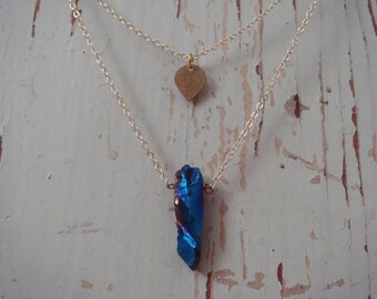 Two Tier Spade & Aura Quartz Necklace