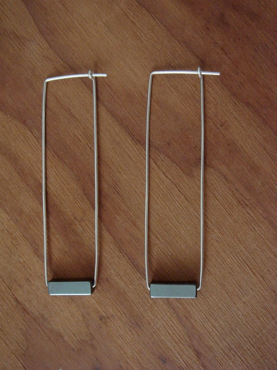 Hematite / Smokey Quartz Cube Tube Earrings