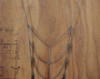Gunmetal Spiked Rib Necklace