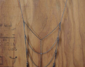 Gunmetal Spiked Rib Necklace
