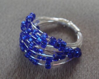 Cobalt Blue Glass Spiral Ring- silver