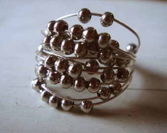 Silver Beaded Spiral Ring