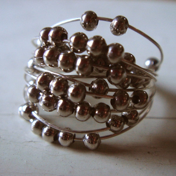 Silver Beaded Spiral Ring