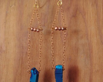 Aura Quartz with Rose Pyrite Earrings
