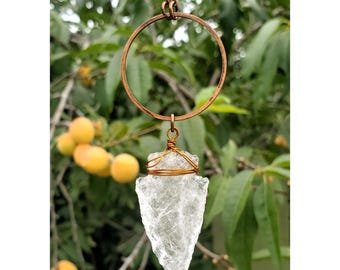 Crystal Quartz Arrowhead with Copper Circle Necklace