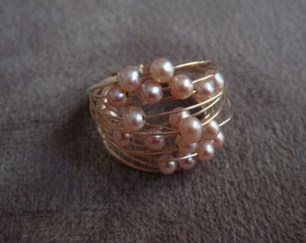 Pink Pearl Spiral Ring