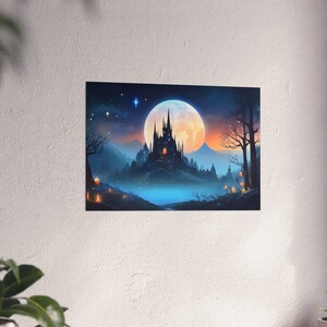 Enchanted Gothic Castle: Moonlit Forest Fantasy Wall Art Print for Witchy Home Decor