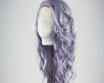 Handmade wig, 100% European human hair, purple - mauve, full lace or lace front cap, model brea