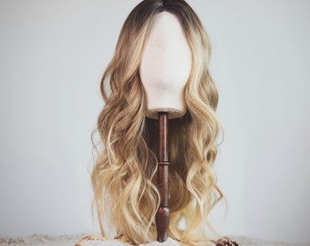 Handmade wig, European human hair mix with synthetic, blonde, lacefront 13X6 cap, Fiji model