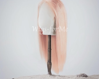 Handmade wig, 100% European human hair, peach blonde, rose gold highlights, full lace or lace front cap, Clarita model