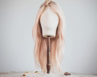 Handmade wig, 100% European human hair, pale pink blonde, full lace or lace front cap, Melrose model