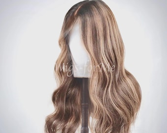 Handmade wig, 100% European human hair, brown or blonde highlights, full lace or lacefront cap, brownie model
