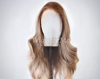 Handmade wig, European human hair blend with synthetic hair, champagne blonde, 13x6 lace front cap, Rosy model