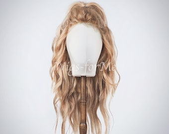Handmade wig, 100% European human hair, champagne blonde, full lace or lace front cap, Marina model