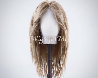 Handmade wig, 100% European human hair, dark ash blonde, full lace or lace front cap, Sunset model