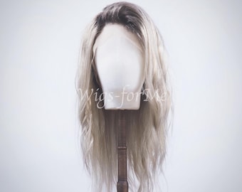 Handmade wig, 100% human hair, ash blonde balayage, full lace or lace front cap, Summer model
