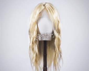 Handmade wig, 100% European human hair, sunny blonde, lace or lacefront cap, model Ely