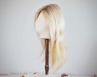 Handmade wig, blend hair: mix of synthetic and human hair, rooted golden blonde, full lace or lace front cap, Sunny