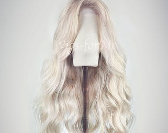 Handmade wig, human and synthetic hair, natural Nordic blonde, 13x6 lace front cap or full lace, Barbie style