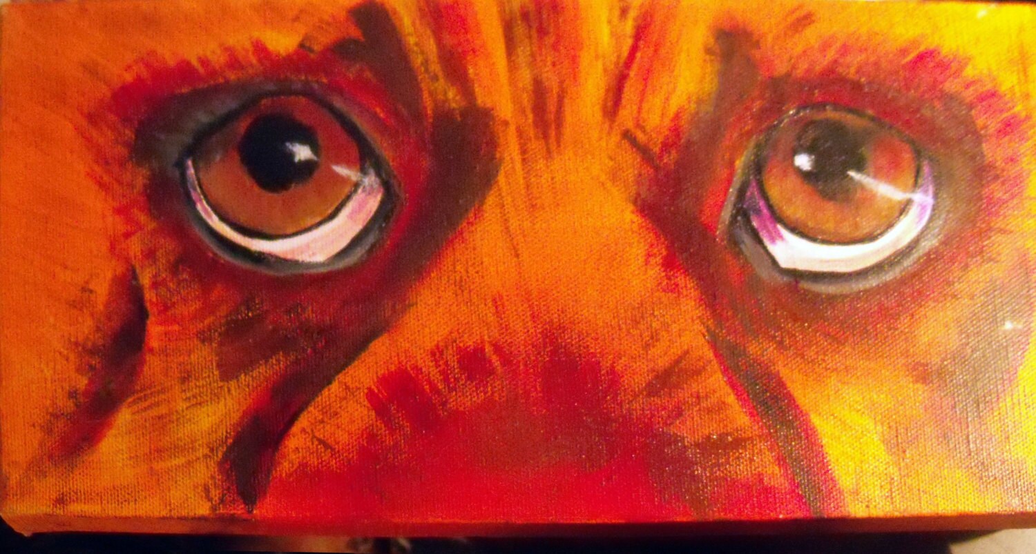 Original Art Painting Colorful Dog Eyes Acrylic 6x12 Canvas | Etsy