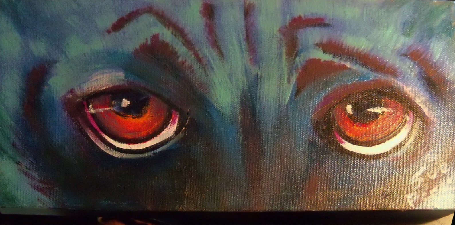 Original Art Painting Colorful Dog Eyes Acrylic 6x12 Canvas | Etsy