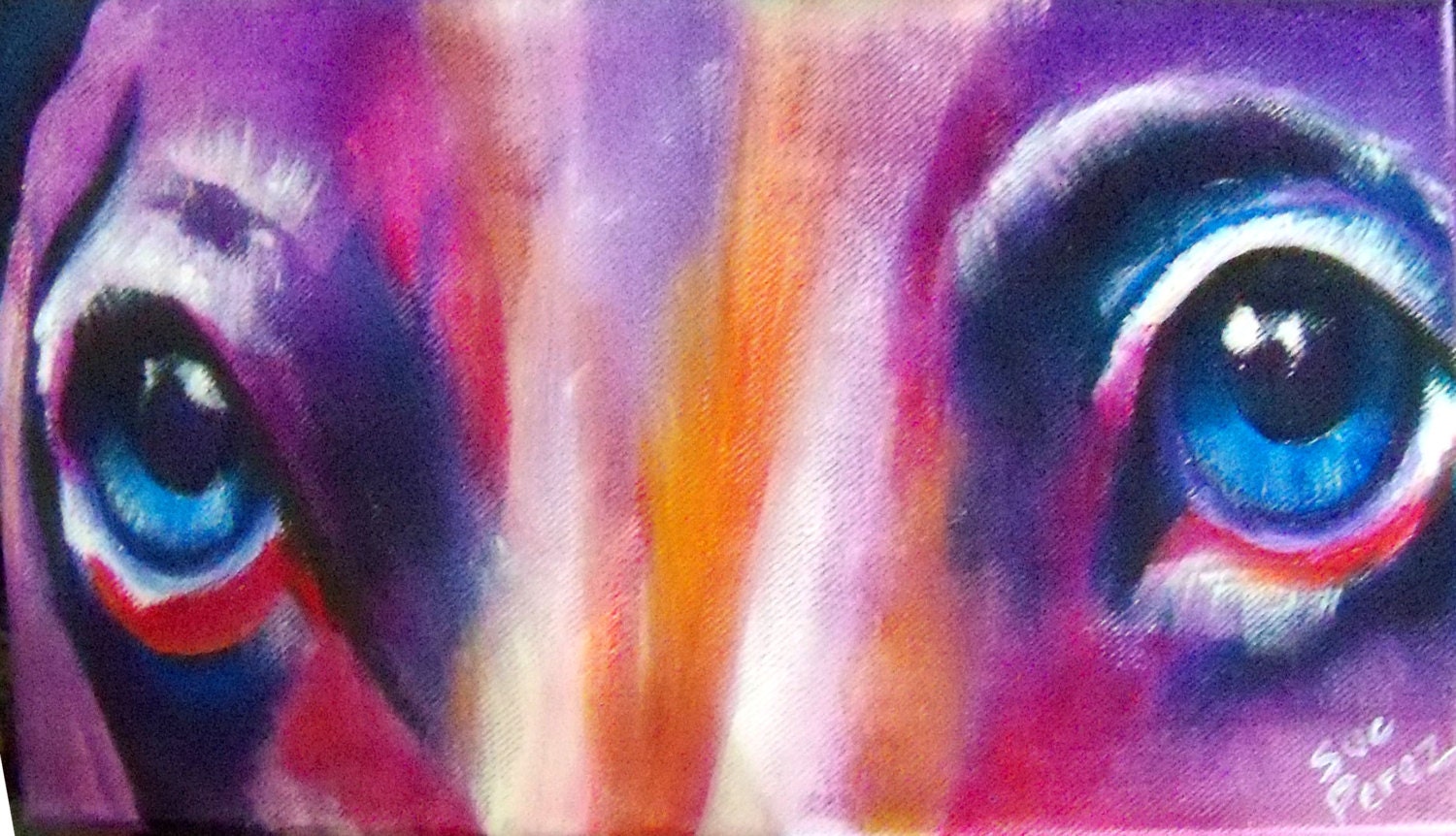 Original Art Painting Colorful Dog Eyes Acrylic 6x12 Canvas | Etsy
