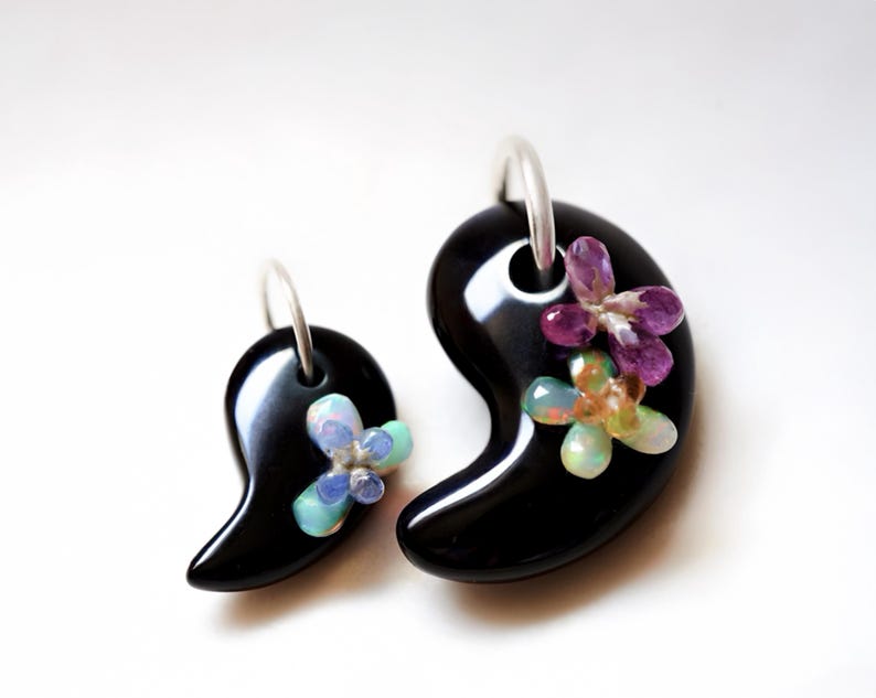 Japanese Magatama Black Onyx Pendant Necklace 925 Sterling Silver Chain