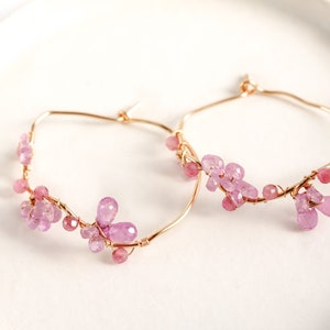 Cherry Blossom Pink Floral Earrings in Gold filled, Pink Sapphire Jewelry, Wedding gift for Bride image 4