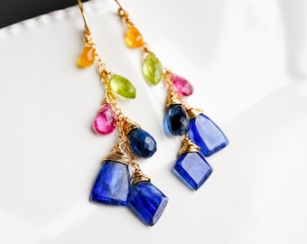 Deep Blue Gemstone Earrings: 14K Gold Filled, Kyanite, Sapphire, Colorful Natural Stone