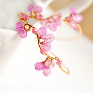 Cherry Blossom Pink Floral Earrings in Gold filled, Pink Sapphire Jewelry, Wedding gift for Bride image 3