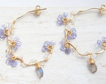 Tanzanite Forget me not Earrings: 14K Gold Filled Sterling Silver, Labradorite Jewelry