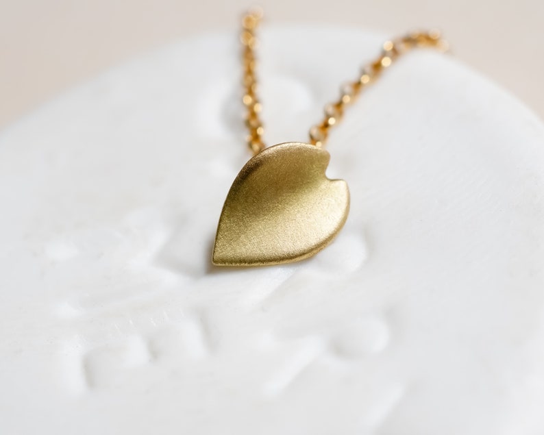 Cherry Blossom Petal Frosted Gold Delicate Necklace, 18k Solid Gold Jewelry, Sakura Dainty Necklace, Yellow Matte Gold, Rose Gold image 1