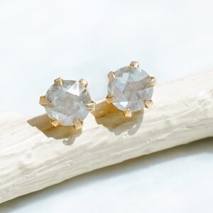 Light Gray Diamond Earrings in 18K Gold, Jewelry gift for Minimalist, Solitaire Stone Studs image 2