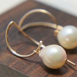 Genuine Japanese Akoya Pearl Simple Earrings, 14K Gold filled Sterling Silver, Baroque Pearl Jewelry Gift for mom