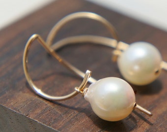 Akoya Pearl Earrings: 14K Gold Filled Sterling Silver, Simple Wedding Jewelry