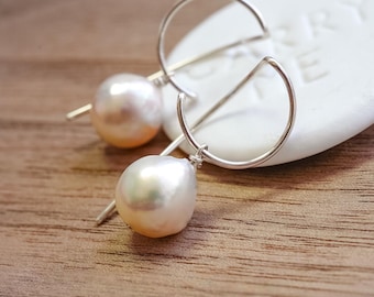 Japanese Akoya Pearl Earrings: Sterling Silver 14K Gold filled, Baroque 7mm 8mm