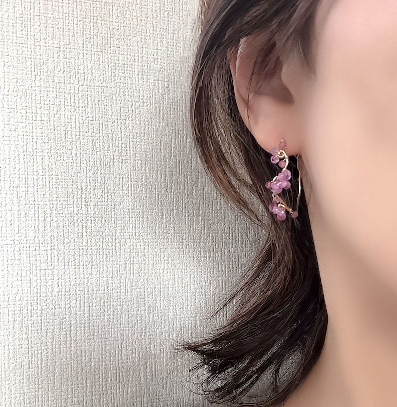 Cherry Blossom Pink Floral Earrings in Gold filled, Pink Sapphire Jewelry, Wedding gift for Bride image 5