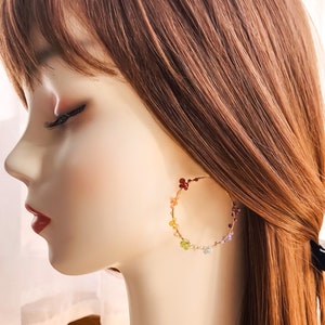 Seven Rainbow Colors Gemstones Hoop, 7 Chakra Yoga Jewelry, Birthstone Earrings Gift for Women image 8
