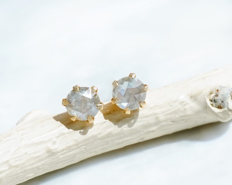 Light Gray Diamond Earrings in 18K Gold, Jewelry gift for Minimalist, Solitaire Stone Studs image 4