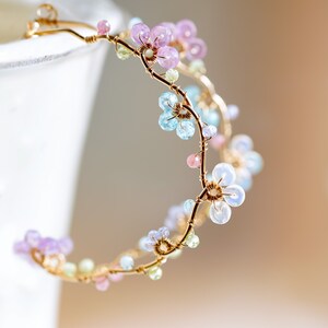 Pastel Gemstones Gold Hoop Earrings, Handmade Dainty Jewelry image 3