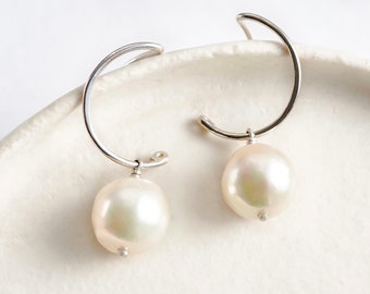 Japanese Akoya Pearl Earrings: Sterling Silver 14K Gold filled, Baroque 7mm 8mm